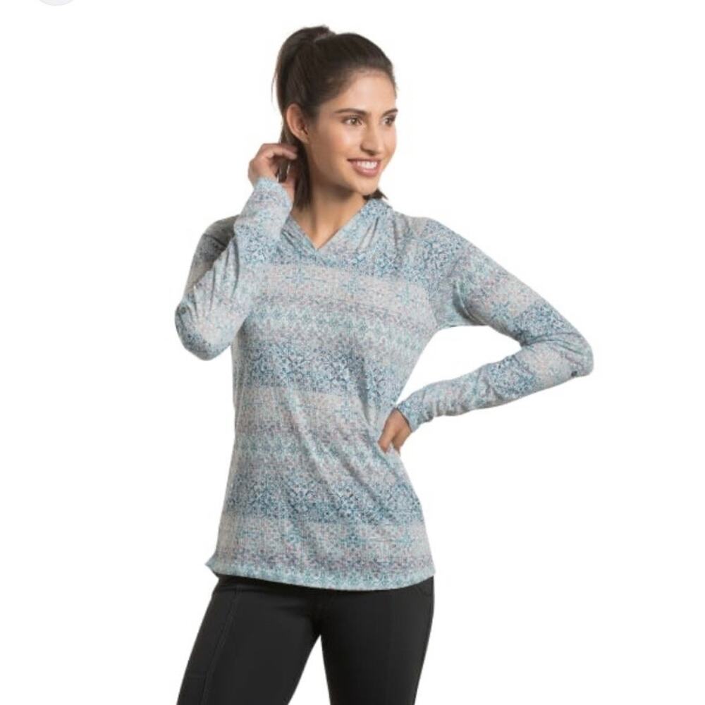 KUHL Women’s Long Sleeve Hoodie Pullover Blue Patterned Active Top Size Small